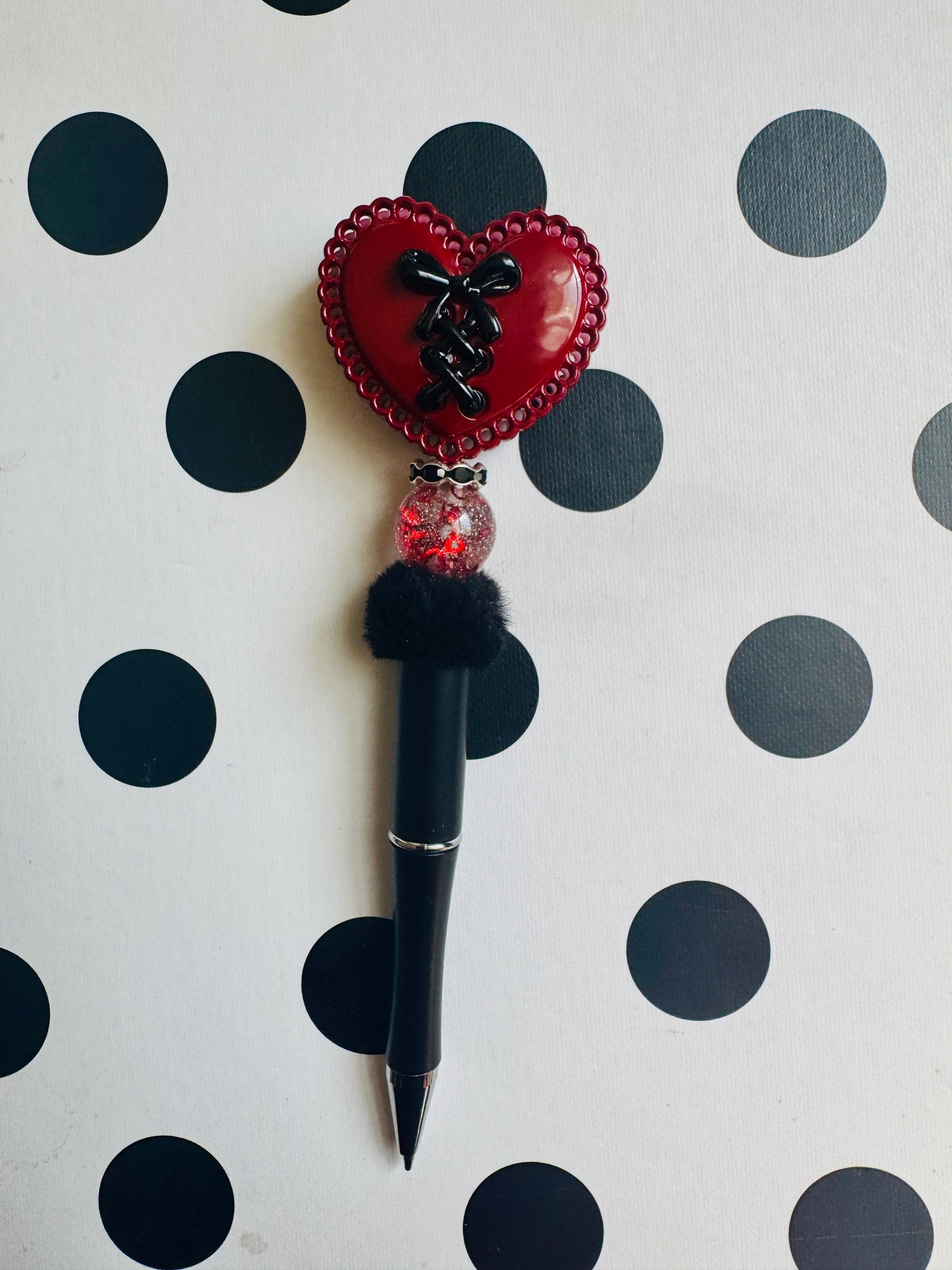 Maroon heart beaded pen
