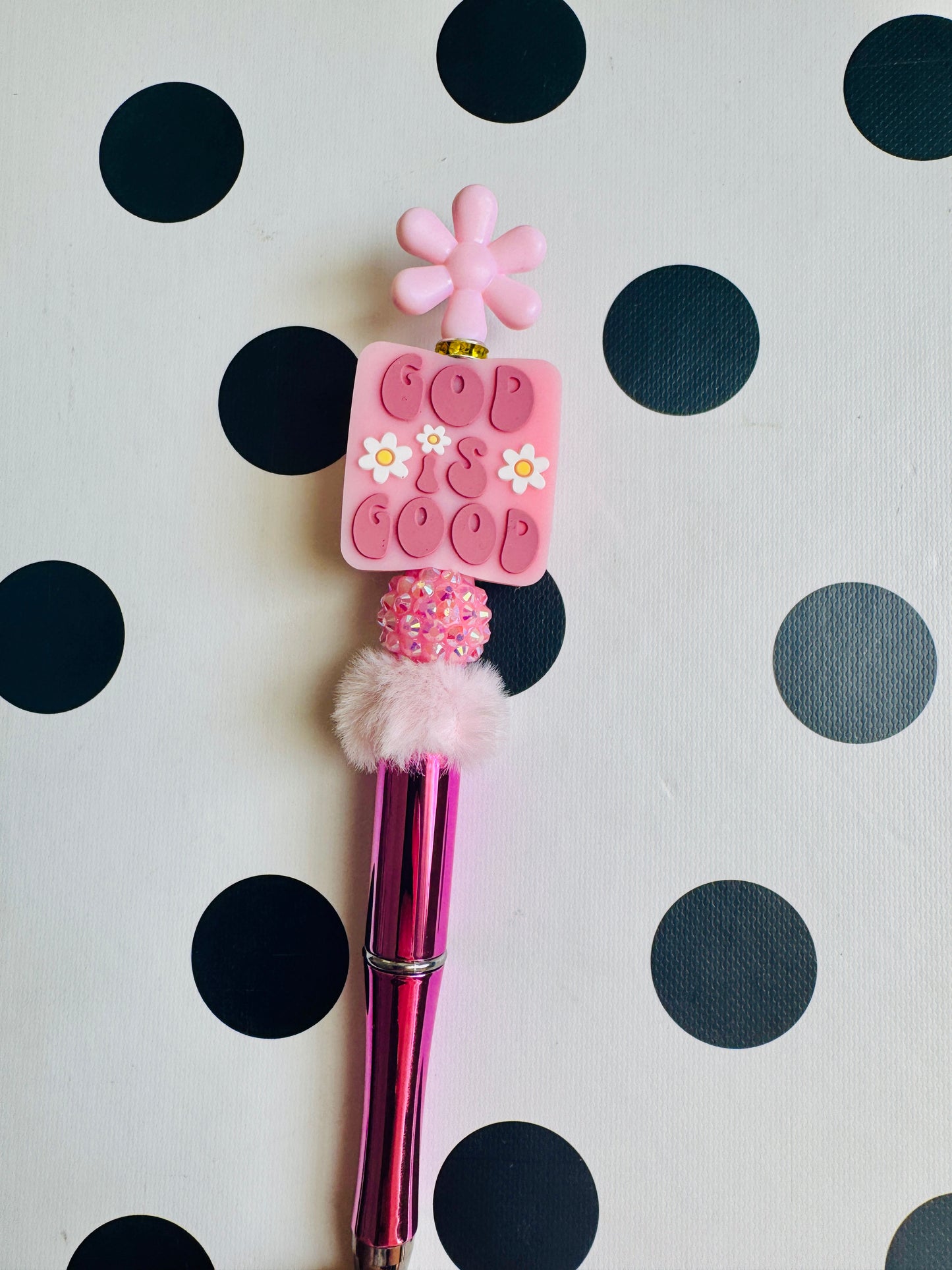 GOD IS GOOD pink beaded pen