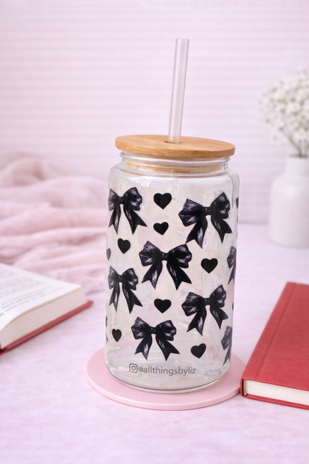 Coquette Black Bow Glass Cup | Cute Aesthetic Glass