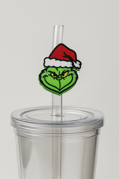 Grinch Christmas Straw Topper – 3D Printed Holiday Cup Accessory