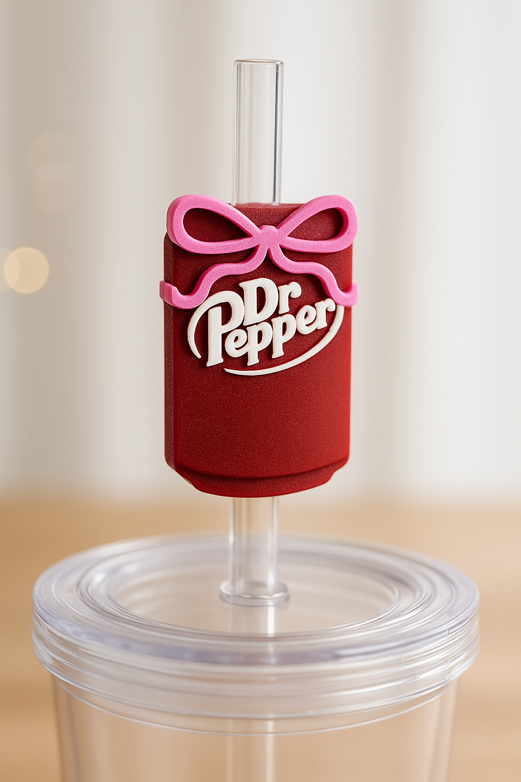 Dr P Can Straw Topper – Pink Bow Edition | Cute Cup Accessory | 3D Printed