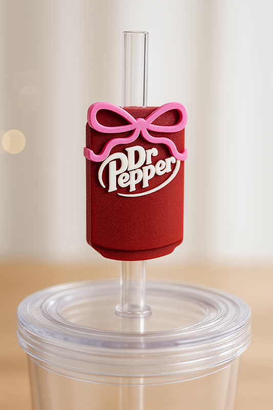 Dr P Can Straw Topper – Pink Bow Edition | Cute Cup Accessory | 3D Printed