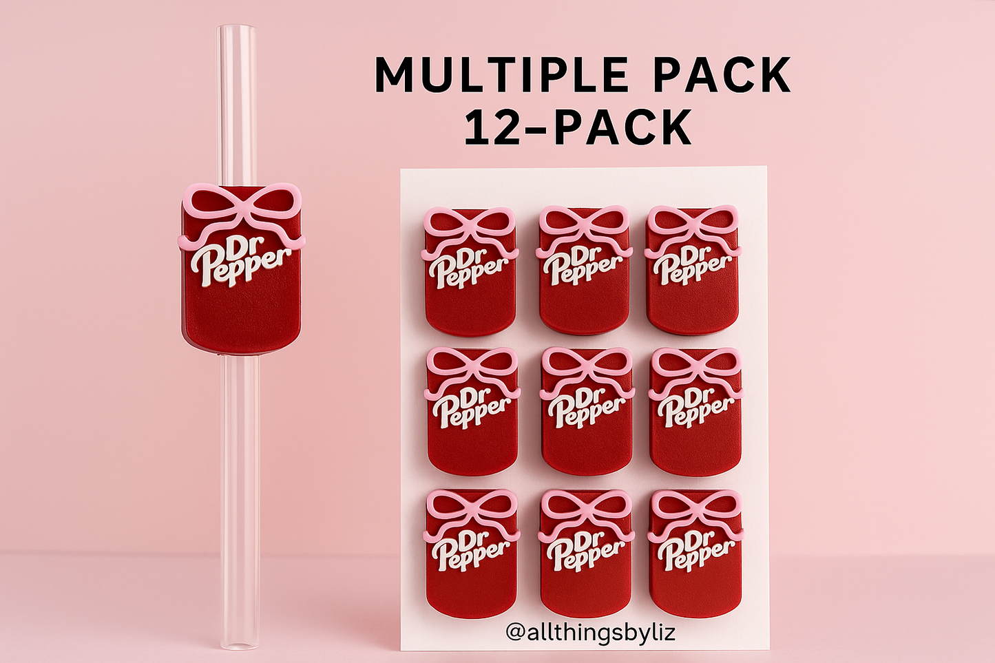 Dr P Can Straw Topper – Pink Bow Edition | Cute Cup Accessory | 3D Printed