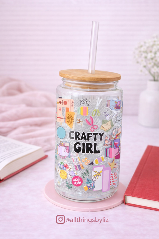Crafty Girl Glass Cup – For Makers, Creators & DIY Lovers