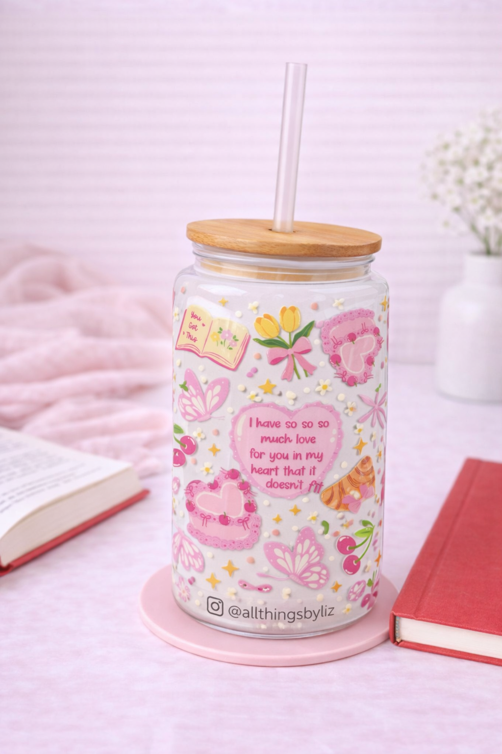 Pink girly glass cup