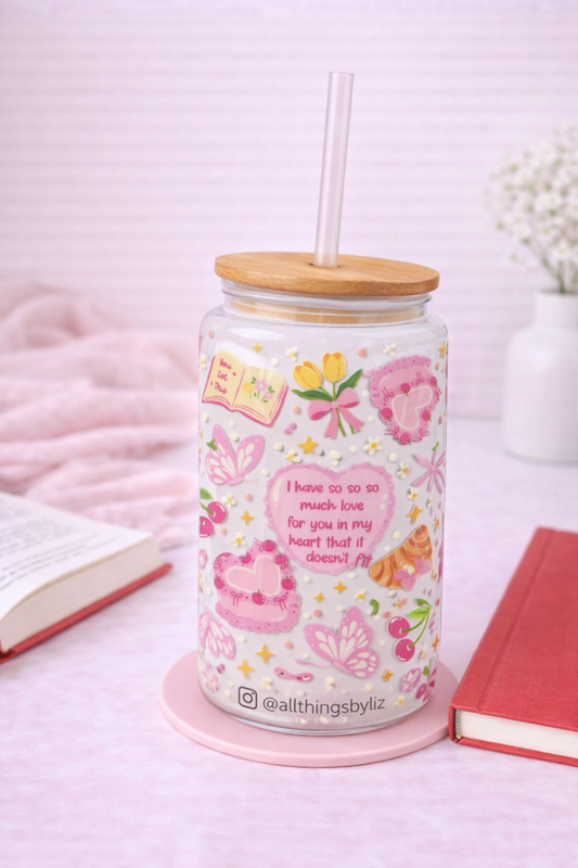 Pink girly glass cup